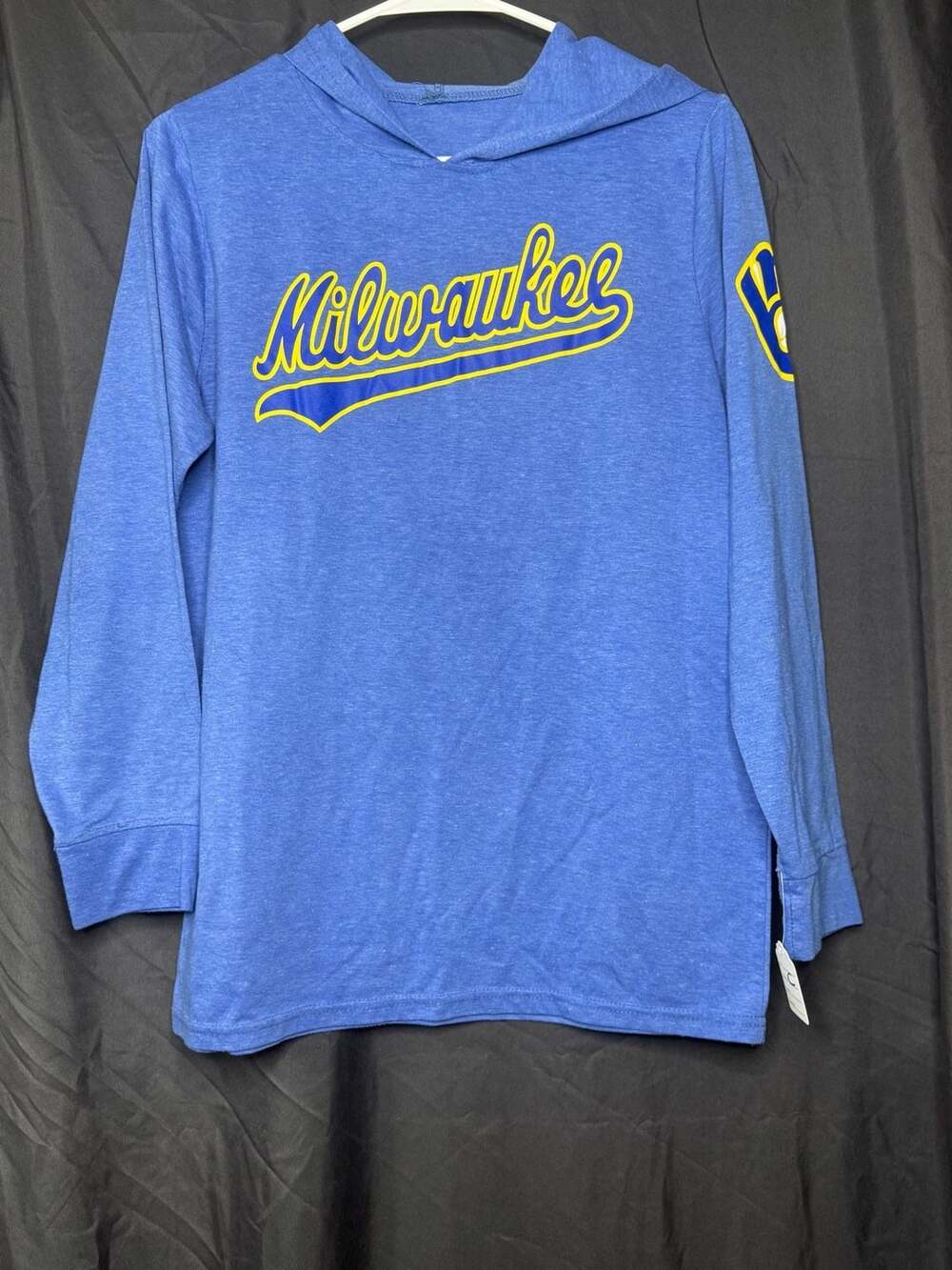 New Era Milwaukee Brewers Women's Light Blue Lightweight Hooded Graphic Top